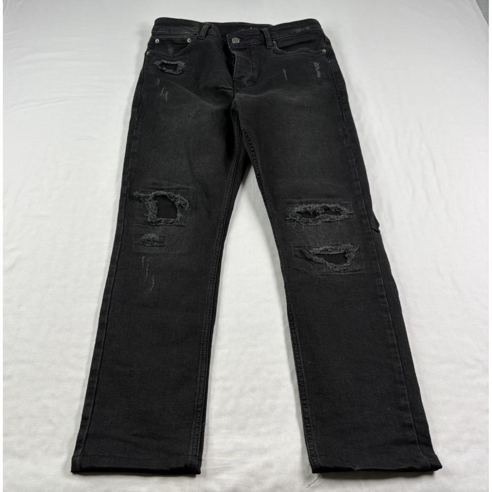 Ksubi Jeans Mens 33x28 Black Chitch Slim Straight Distressed Denim Button Fly
